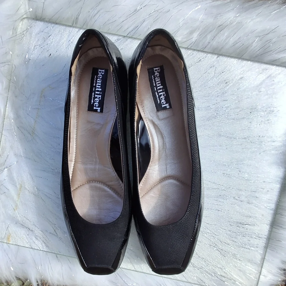 BeautiFeel Shoes Patent Cap Toe Leather Black Slip-on Heel Loafers Size 41/10 - Picture 3 of 16